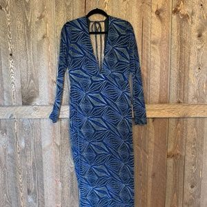 ASOS TALL NIGHT Glitter Pattern Plunge Midi Dress